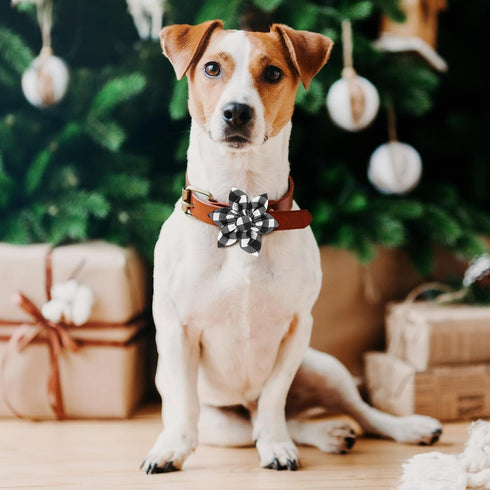 60 Pcs Plaid Dog Collar Flowers, Bulk Pet Flower Collar Bow Ties for Small Medium Large Dogs and Cats