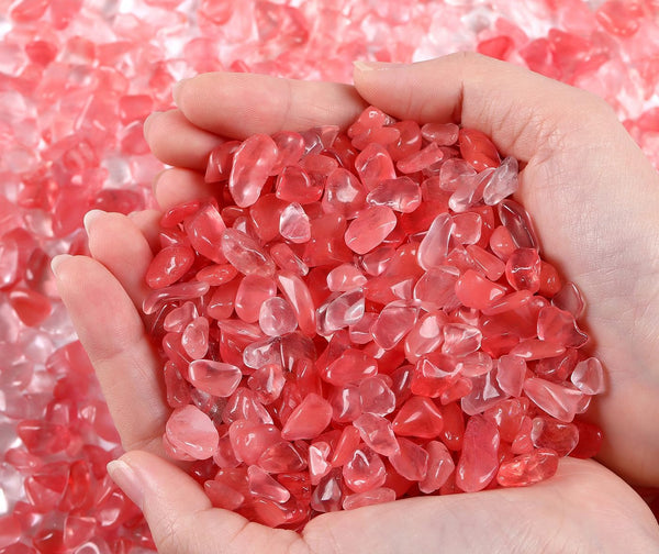 QINJIEJIE 0.9Lbs Cherry Quartz Crystal Chips Rocks for Plant Bulk Decorative Aquarium