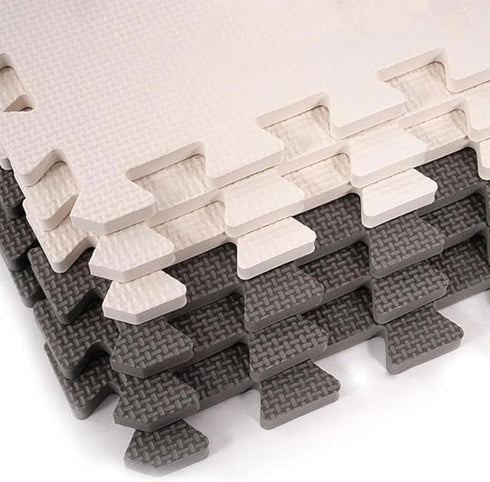 16-Pack 12x12 Inches 0.4-Inch 16 BalanceFrom EVA Interlocking Foam Play Tile Mat, Cream/Gray/Beige Thick Non-Slip