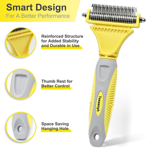 Professional Dog Brush for Shedding - Double Sided Undercoat Rake with 12+23 Blades for Medium & Long Haired Dogs