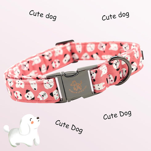 Elegant little tail Dog Collar, Valentine's Day Pet Collar, Pink Dog Print Adjustable Collar for X-Small Dogs