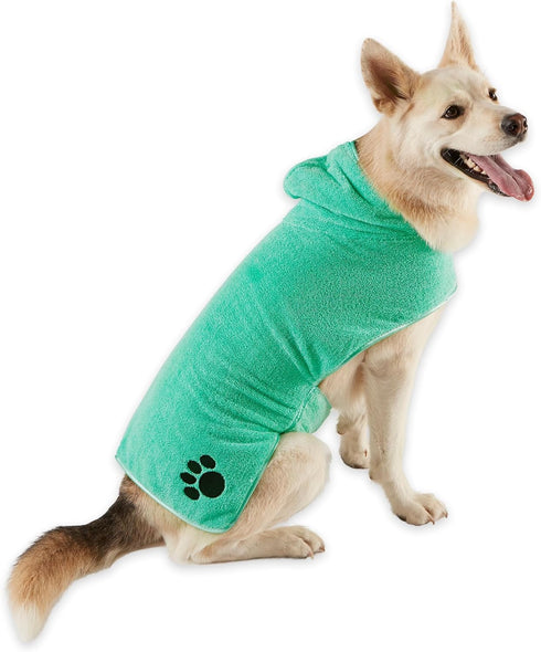 Bone Dry Pet Robe Collection - Embroidered Microfiber Bath Robe with Adjustable Closure for Dogs & Cats, Large, Aqua
