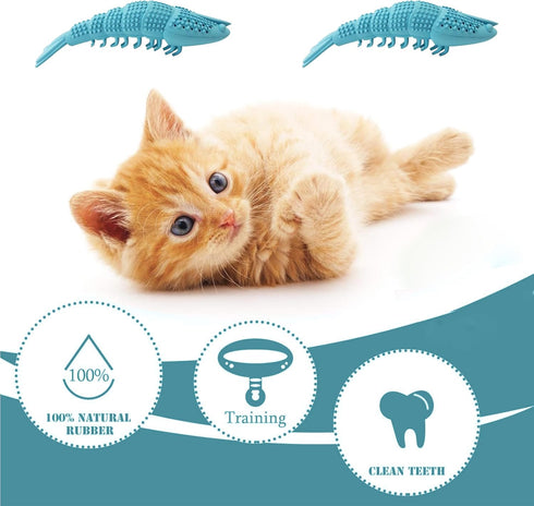 Cat Toothbrush Catnip Toy, Interactive Rubber Dental Care for Kittens, Crayfish-Shaped Chewing Toy (2 Pack)