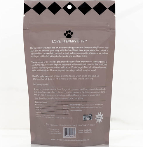 Coco Crush Organic Dog Treats, Organic Dog Treats Made with Peanut Butter and Coconut, 6 oz. Bag