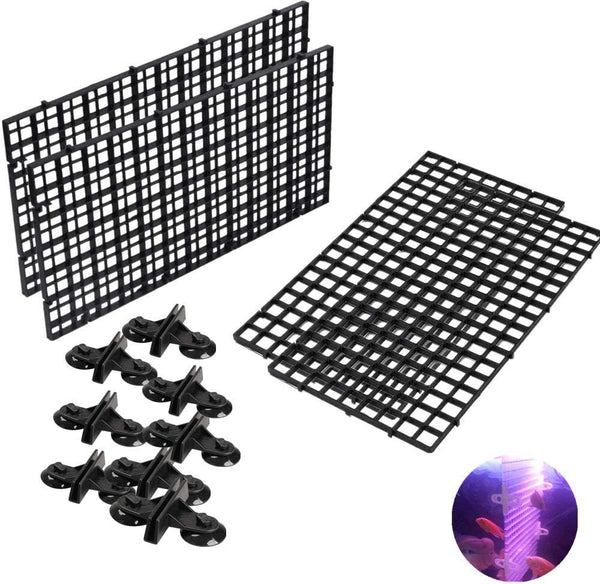 4 Pcs Aquarium Divider Tray, Plastic Grid Egg Crate Light Diffuser with 8 Pcs Sucker Clip (Black)