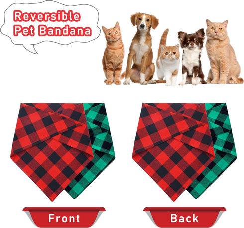 Malier 2 Pack Christmas Dog Bandanas, Classic Buffalo Red Plaid for Small and Extra Large Dogs