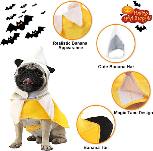 Banana Dog Costume - Cute Cosplay Jumpsuit for Puppies to Large Dogs, Halloween Costume Accessory