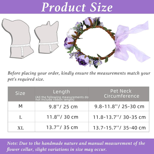 Pet Flower Collar with Adjustable Ribbon Small Dog Wedding Attire Wreath Bow Purple Cat Floral Collar Dog Flower Ring for Wedding Ceremony Small Dogs Cats Puppies Bunnies Grooming (L)