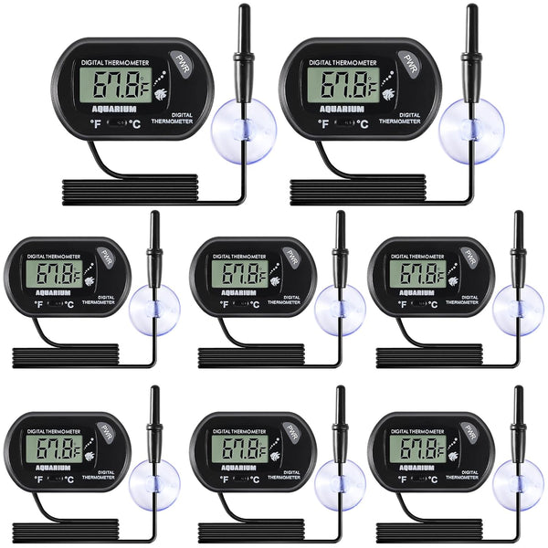 AEDIKO 8pcs Aquarium Thermometer LCD Digital Fish Tank Thermometer with Water-Resistant Sensor Probe