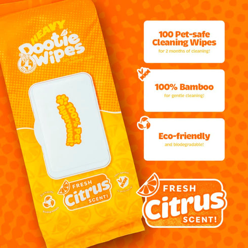 Heavy Dootie Wipes - Convenient Durable Dog Wipes for Paws and Butt, Mild Citrus Scent, 100 Count