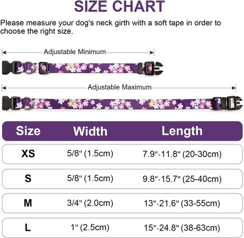 Adjustable Dog Collar - Special Design Patterns, Soft Nylon Comfortable Durable for Small Medium Large Dogs, S, Floral
