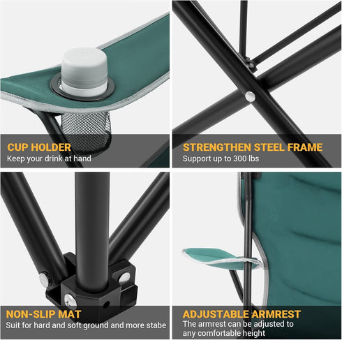 300lbs KingCamp Folding Camping Chair Oversized Portable Lawn Chair Padded Quad Chair with Cup Holder and Carry Bag