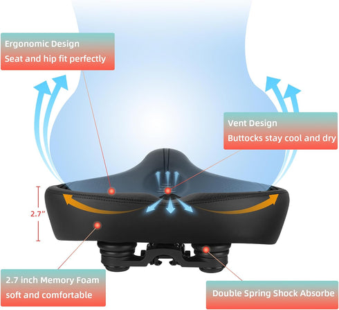 Oversized Bike Seat for Peloton Bike & Bike+, Comfort Cushion Compatible with Road or Exercise Bikes