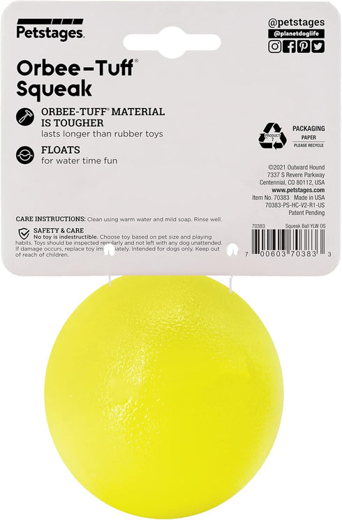 Outward Hound Orbee-Tuff Squeak Ball, Yellow Dog Fetch Toy