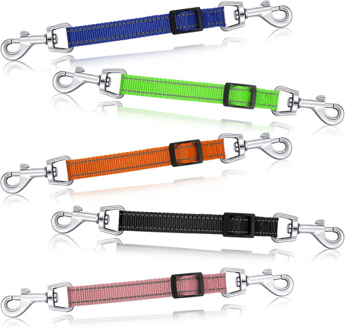 5 Pcs Adjustable Reflective Nylon Dog Collar Clips, Metal Double Ended Backup Clasp for Dog Harness (Bright Color)