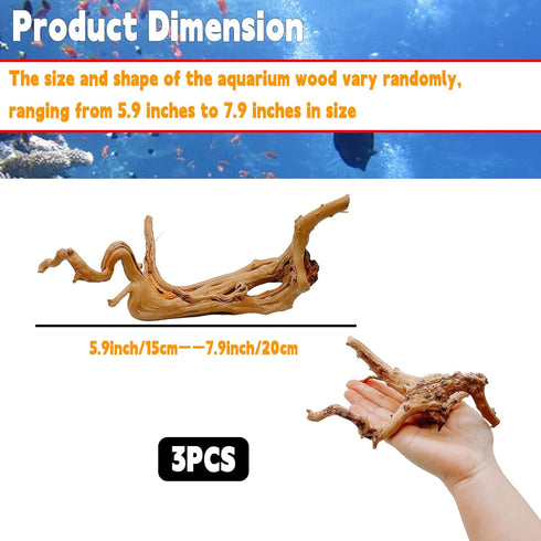 Hamiledyi 5.9-7.9in Natural Driftwood Spider Wood Assorted Branches for Fish Tank Decoration (3 PCS).