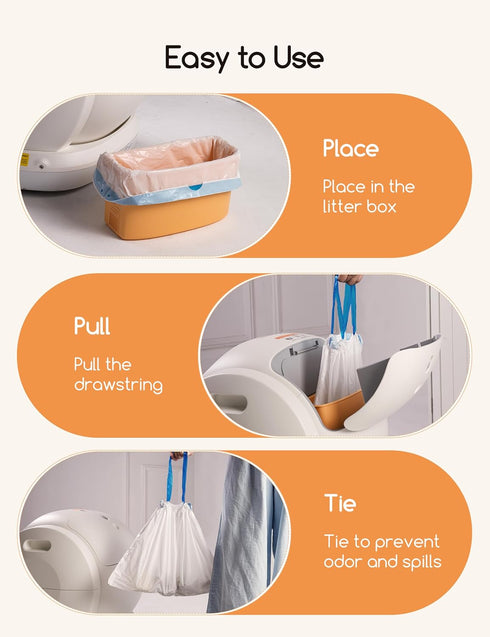 60PCS MW-SC01/MW-SC02 3 (20 MeoWant Cat Litter Box Liner - Heavy Duty Drawstring Trash Bags for MeoWant Automatic
