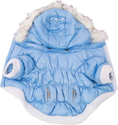 PET LIFE Classic Metallic Fashion Dog Coat Jacket with 3M Insulation and Removable Hood, Large, Sky Blue