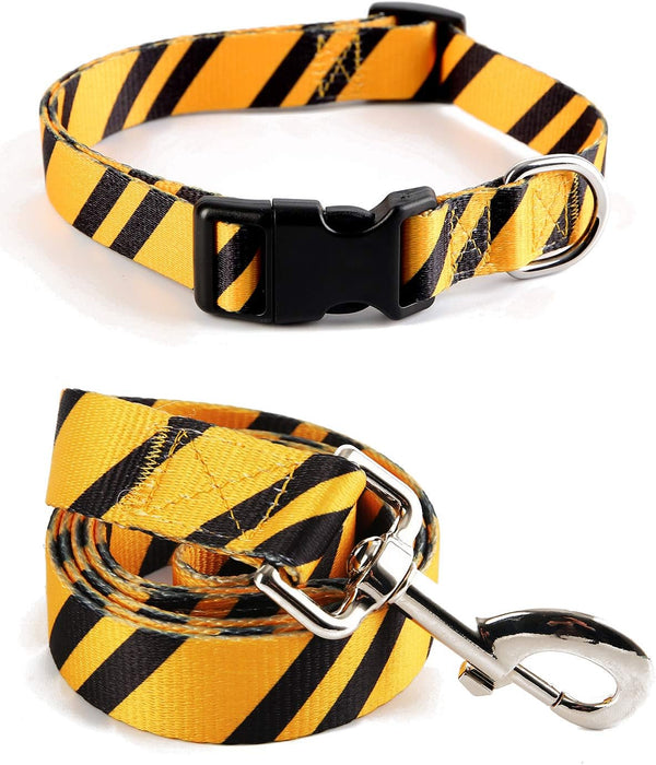 2PCS Adjustable Halloween Dog Collar with Wizard School Printing and Funny Leash for Medium Pets (Yellow, Medium)