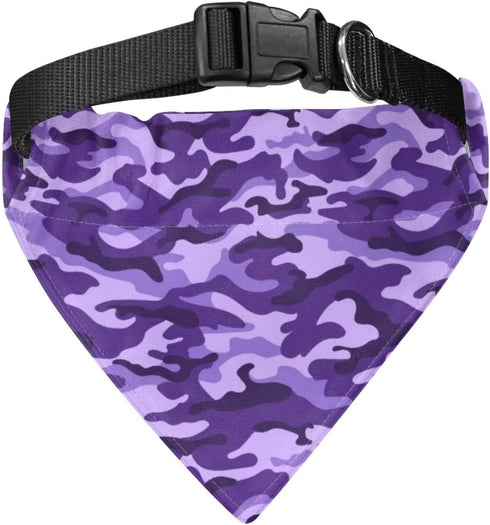 Purple Camo Dog Bandana, Adjustable Dog Collar with Quick Release Buckle, Classic Triangle Scarf (Multiple Sizes