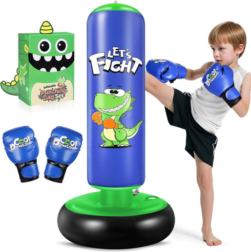 Inflatable Punching Bag, 48" Punching Bag for Kids with Boxing Gloves, Stable