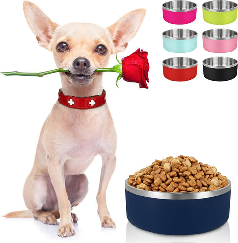 LIHONG Dog Bowls, Stainless Steel Non-Slip Dog Bowls for Small Medium Dogs, Insulated Pet Bowl for Food and Water