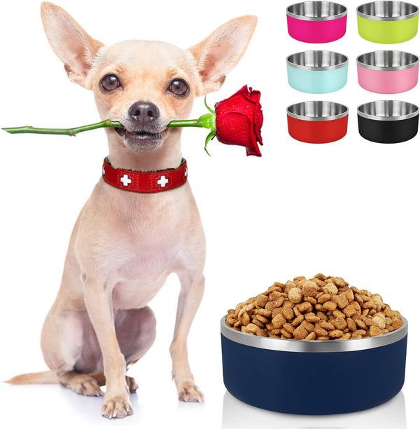 LIHONG Dog Bowls, Stainless Steel Non-Slip Dog Bowls for Small Medium Dogs, Insulated Pet Bowl for Food and Water
