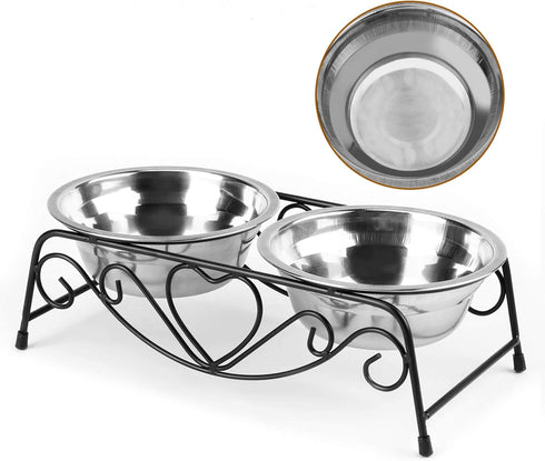 Dog Feeder, Stainless Steel Double Dog Food Bowl, Cat Water Bowls with Feeder Dishes Shelf Stand