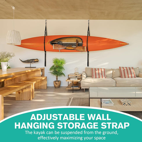 JaGely 4 Pcs Double Kayak Storage Straps System Adjustable Wall Hanging Storage Strap with 4 Hook Bolt Kayak Hoist