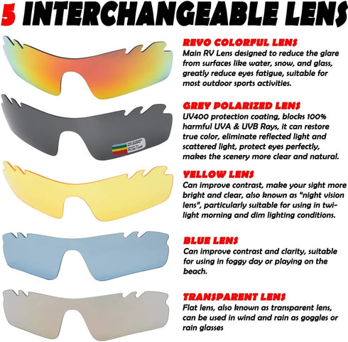 ITSCOOL Polarized Sports Sunglasses with 5 Interchangeable Lenses for Men Women, Softball, Baseball, Pickleball,