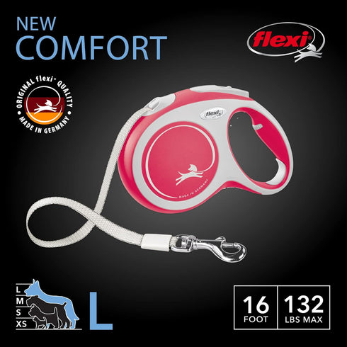 FLEXI New Comfort Retractable Dog Leash, Tape for Dogs Up to 132lbs, 16 ft, Large, Red/Pastel