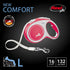 FLEXI New Comfort Retractable Dog Leash, Tape for Dogs Up to 132lbs, 16 ft, Large, Red/Pastel