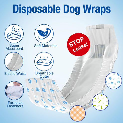 48pcs Pet Soft Disposable Male Dog Wraps - Dog Diapers for Male Dogs, Puppy Diapers Small