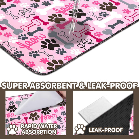 2PC 36"x24" Reusable Potty Pads for Dog-Washable Pee Pads for Floors/Couch/Bed and Crates-with Pink Dogs Paw Pattern