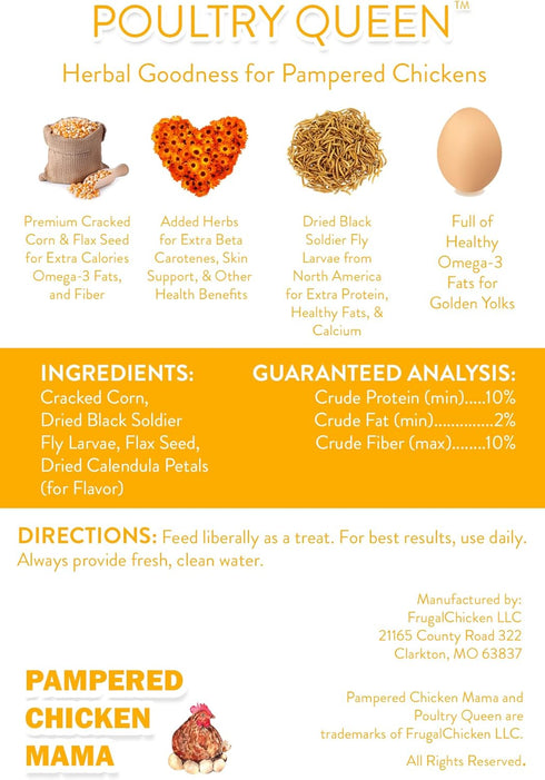 (10 Pampered Chicken Mama Mealworm, Black Soldier Fly Larvae, Corn, Flax, & Herb Treat Pounds) for Backyard Chickens