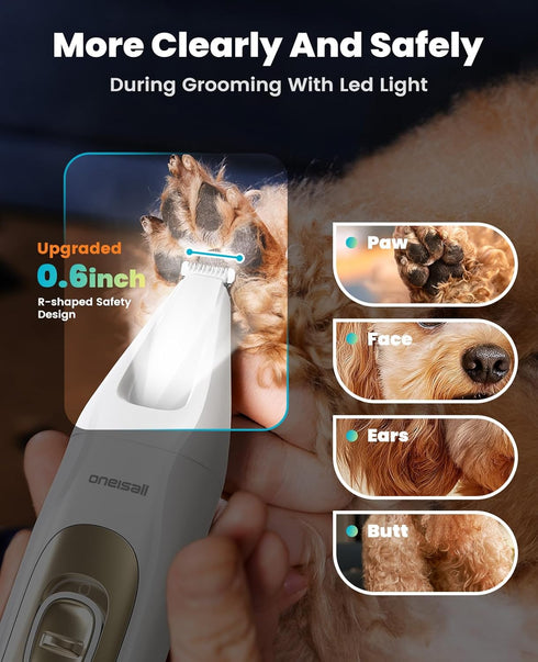 4 1, 2000mAh Trimmer oneisall Quiet Dog Grooming Kit in LED Light Dog Nail Grinder, Pet Grooming Clippers Paw for Paw