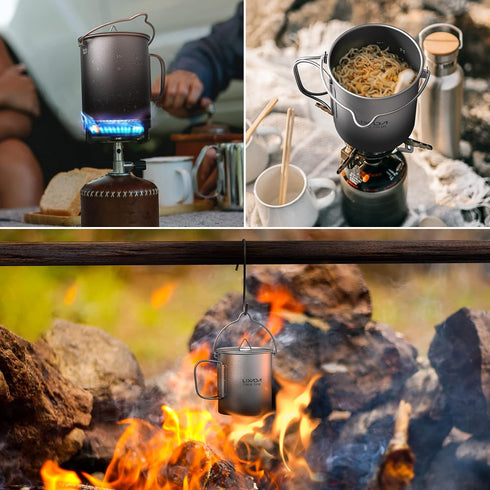 Titanium Cup, Ultralight 750ml Portable Water Mug with Lid and Foldable Handle for Outdoor Camping Cooking Picnic