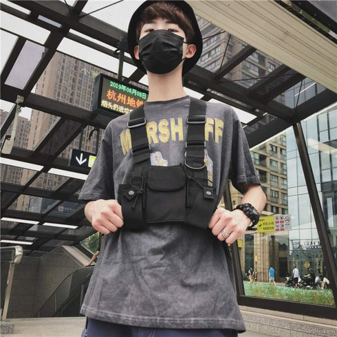 Multi-Pocket Chest Rig Bag, Utility Vest Chest Bag for Men, Hands-Free Radio Front Pack for Hiking