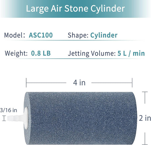 Pawfly 4 Inch Air Stone Cylinder - Bubble Diffuser for Larger Pumps, 4 Pack for Fish Tanks and Ponds
