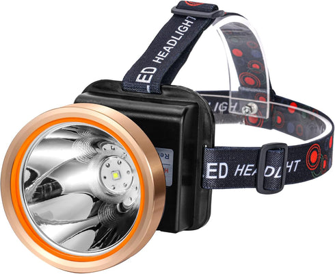Superbright LED Rechargeable Headlamp, High Power Waterproof Headlight with 2 Light Modes for Hunting Fishing Hiking