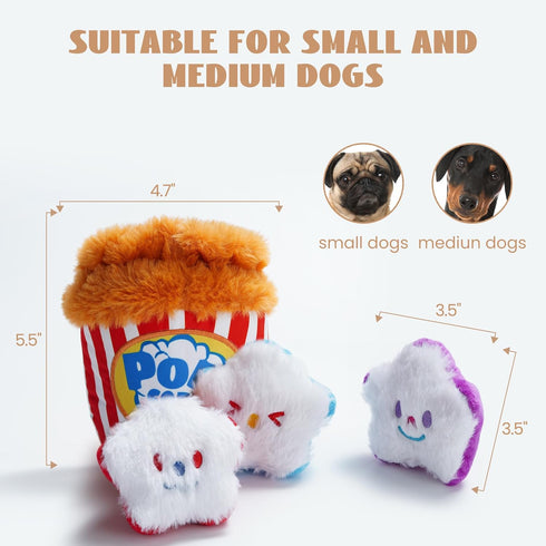 Nocciola Popcorn Squeaky Dog Toys - Hide and Seek Plush Interactive Dog Toys for Small and Medium Dogs