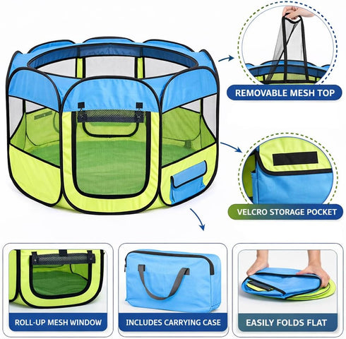 Pet Life All-Terrain Lightweight Wired Folding Collapsible Pet Playpen, Travel Cat and Dog Playpen with Zippered