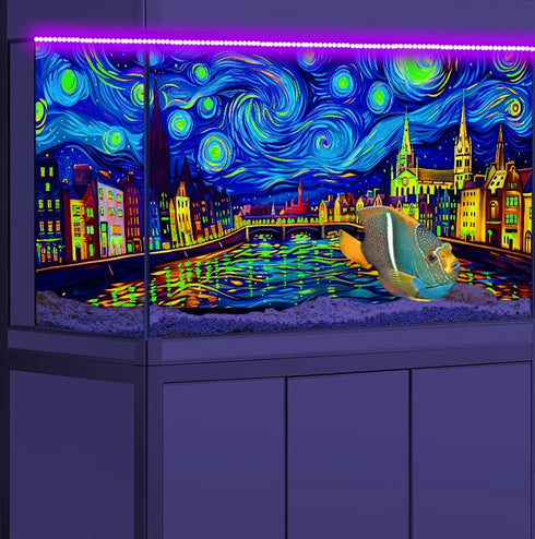 48X24IN Blacklight Vincent Van Gogh Aquarium Background, UV Art Oil Painting with 10 EVA Double-Sided Tape