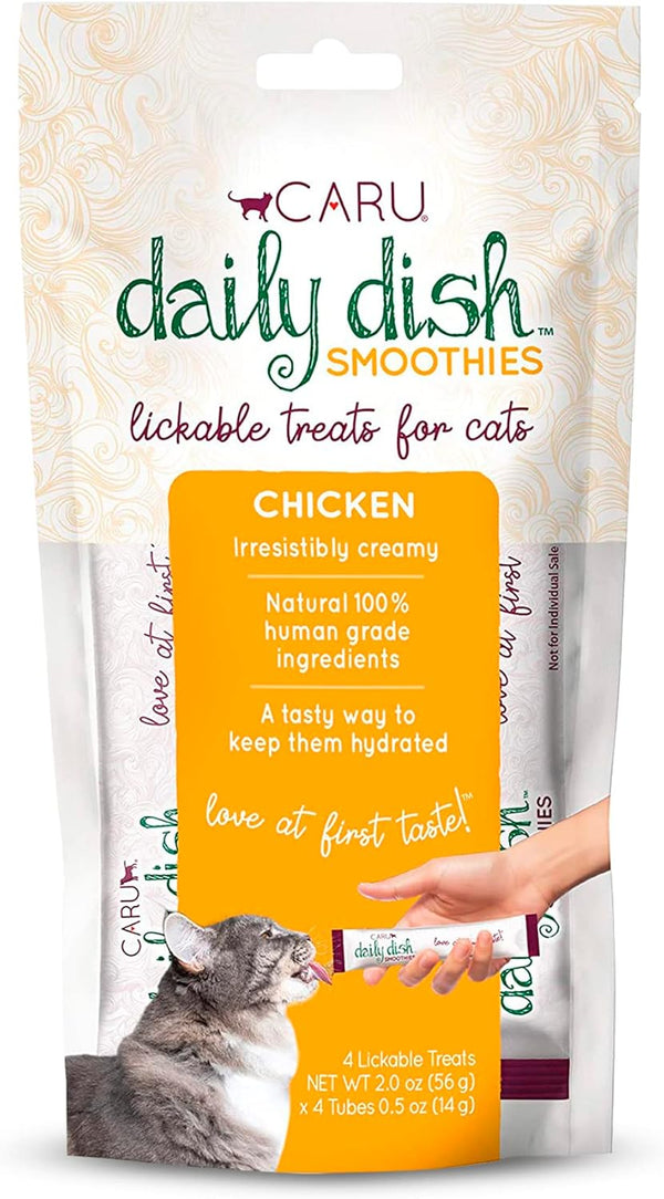 CARU Daily Dish Smoothies, Lickable Chicken Cat Treat, 4 Pack, .5oz Tubes