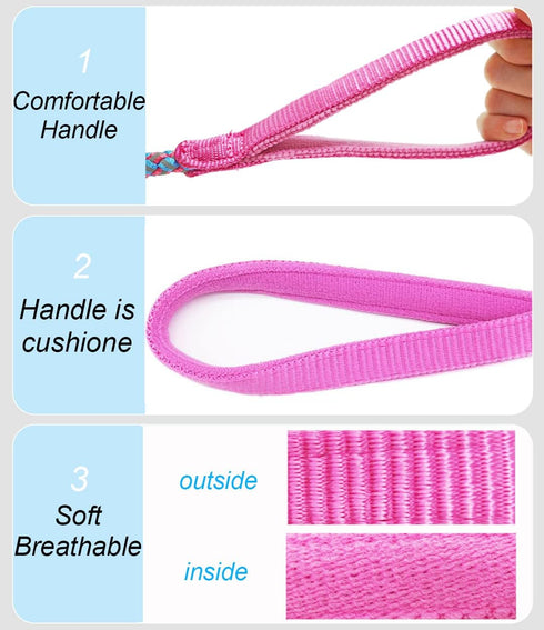 2ft 3ft 4ft 6ft 10ft Reflective Dog Leash, Nylon Rope Braided Heavy Duty for Large Medium Small Dogs (Pink 4ft)