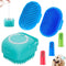 3PCS Dog Bath Brush, Shampoo Brush and Scrubber with Adjustable Ring Handle for Short & Long Hair (Blue)