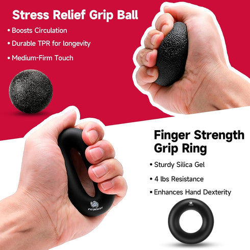 FitBeast Hand Grip Strengthener Workout Kit, 5 Pack with Adjustable Resistance Hand Gripper and Grip Ball