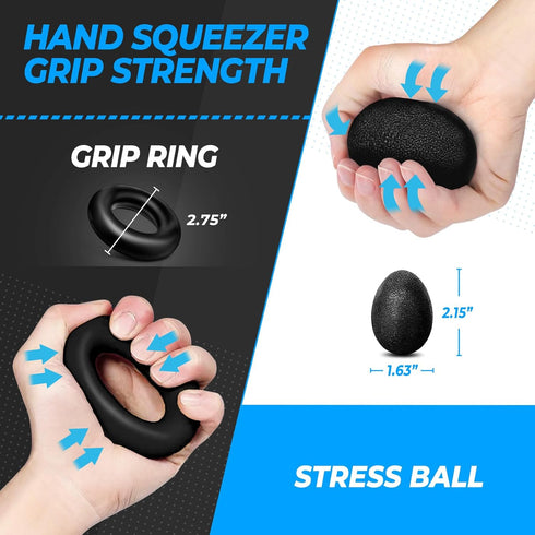 roygra Hand Grip Strengthener, Adjustable Grip Strength Trainer with 4 Exercise Tools - Set of 5