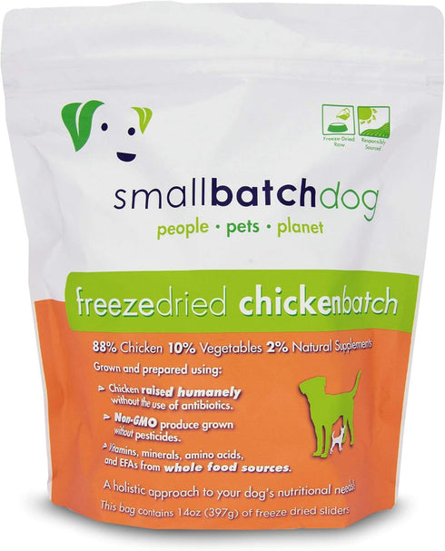 Smallbatch Pets Freeze-Dried Premium Raw Dog Food Diet, Chicken Recipe, 14 oz, Made in The USA, Organic Produce