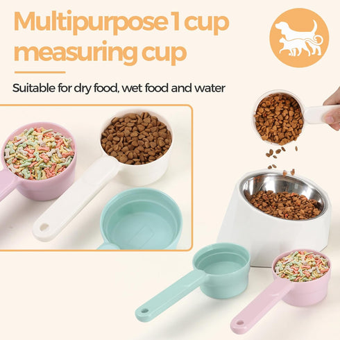 Melamine Pet Food Scoop, Comfortable Long Handle Measuring Cups for Dog, Cat, and Rabbit Food (White)